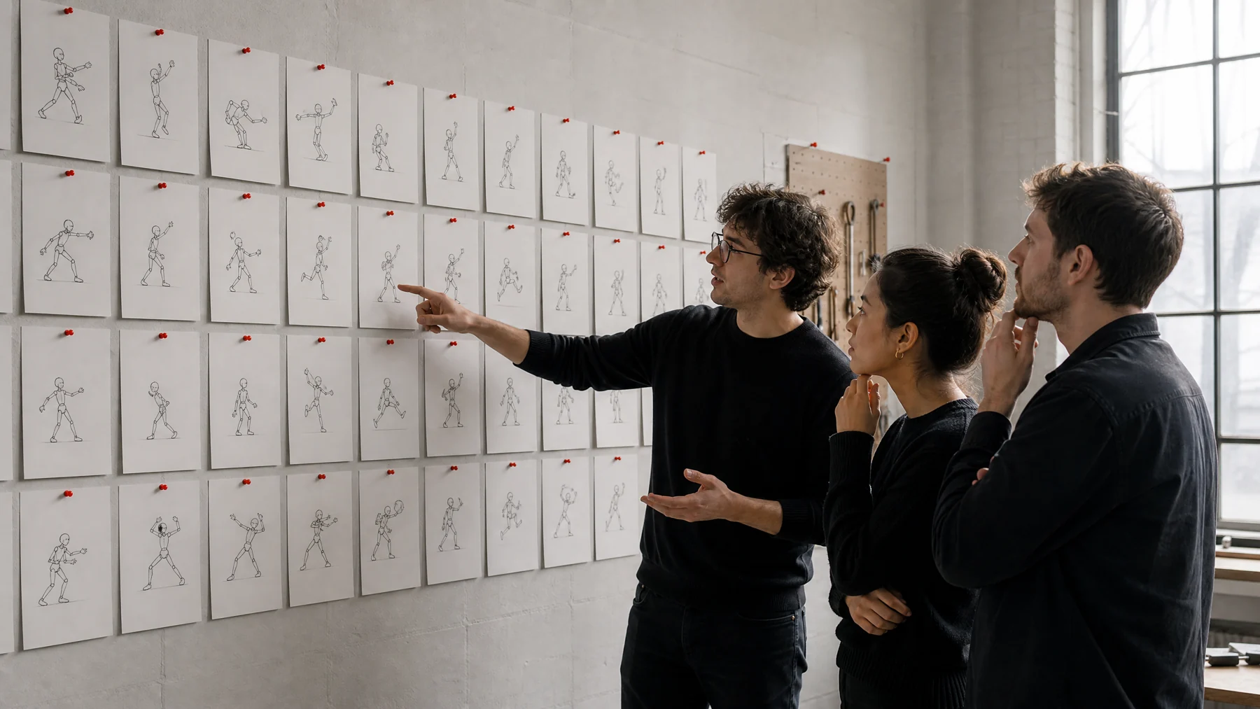 Animators reviewing keyframe poses